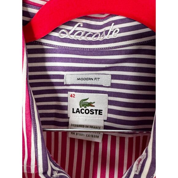 NWT Lacoste Slim Modern Fit Pink Stripe Button-Down Tailored Business Casual 42 - Picture 6 of 6